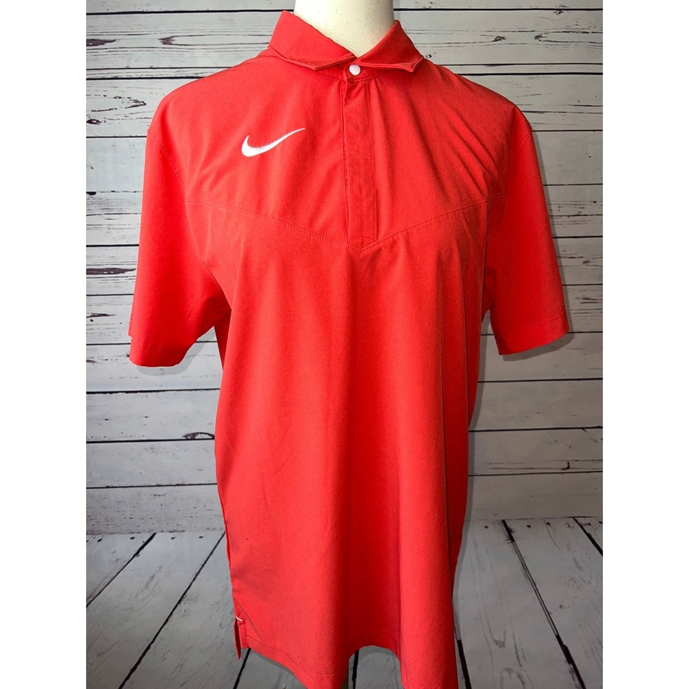 Nike Dri-FIT Polo Shirt Mens Medium DJ5123 Coach Orange Short Sleeve Snap